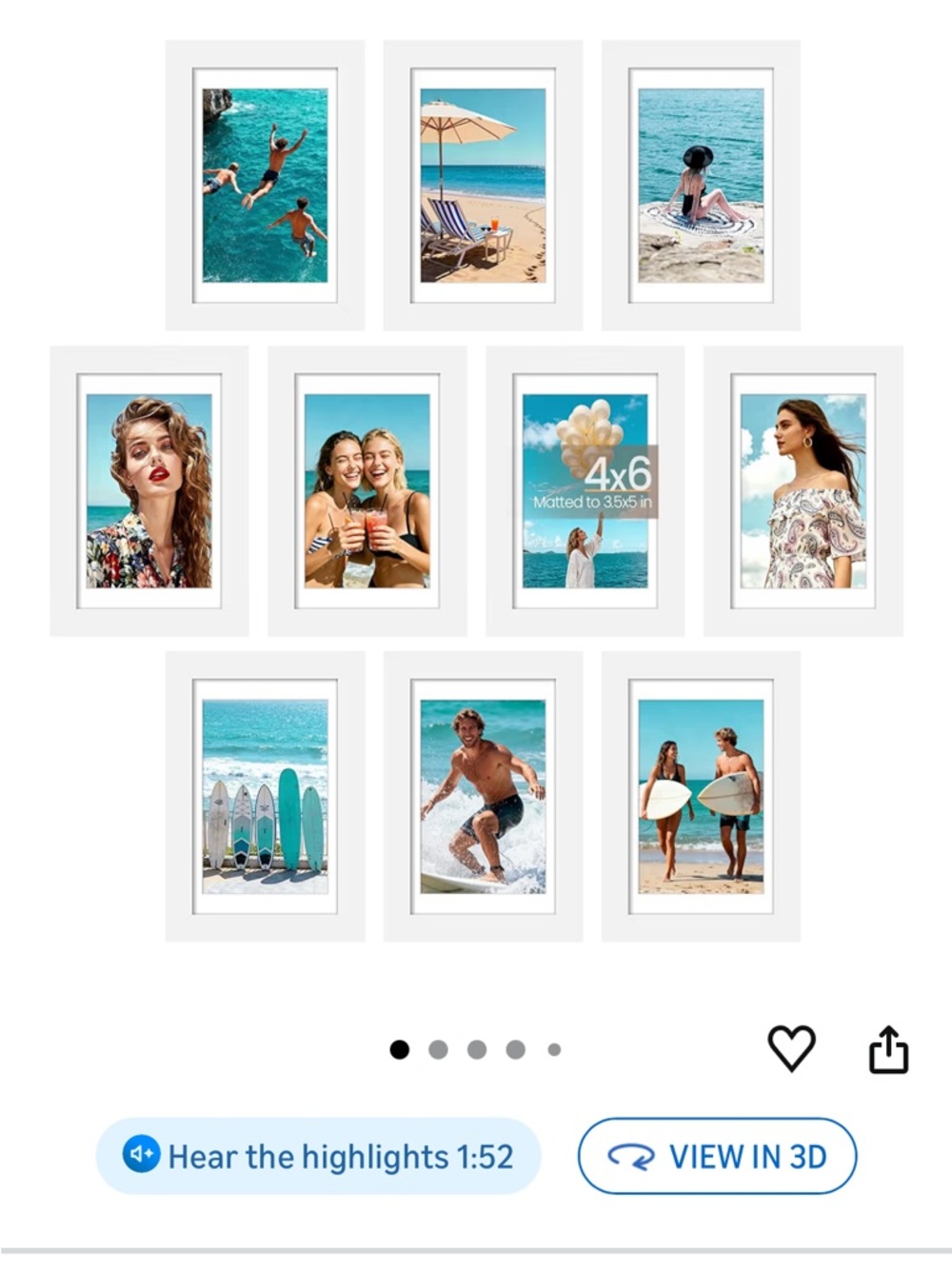 Gallery Wall Set of Beach Photo Frames in White